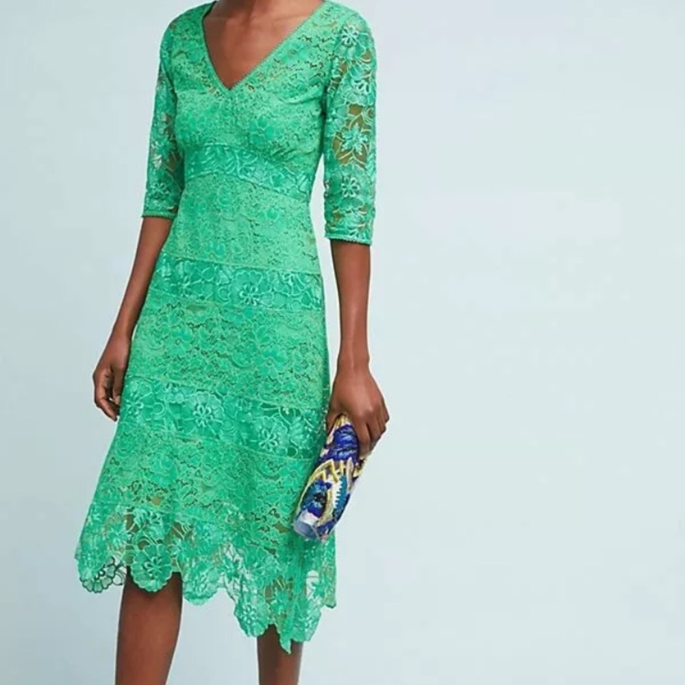 Tracy Reese Angelica Lace Dress Green 0P
